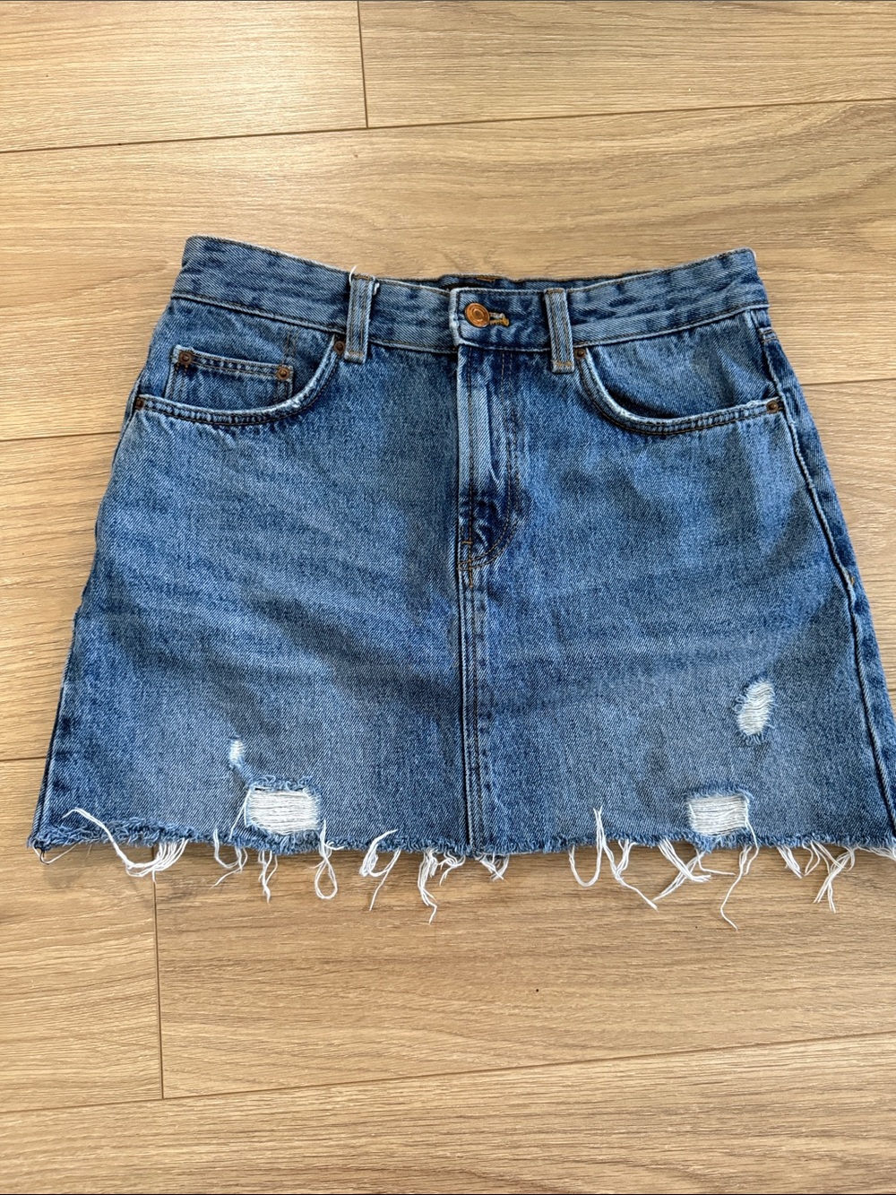Zara Blue Distressed Denim Mini Skirt